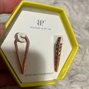 Geometric Rose Gold Earrings with Purple Accents